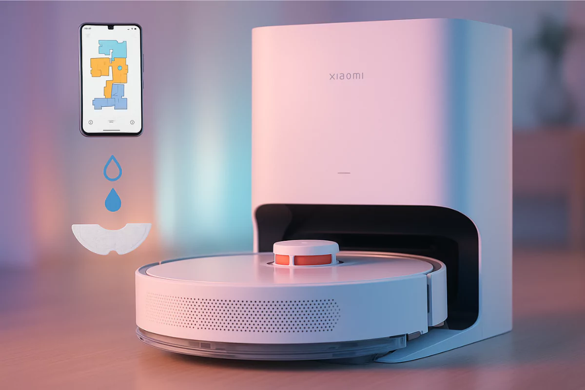 Xiaomi Robot Vacuum X10 em ação limpando piso com função de esfregar